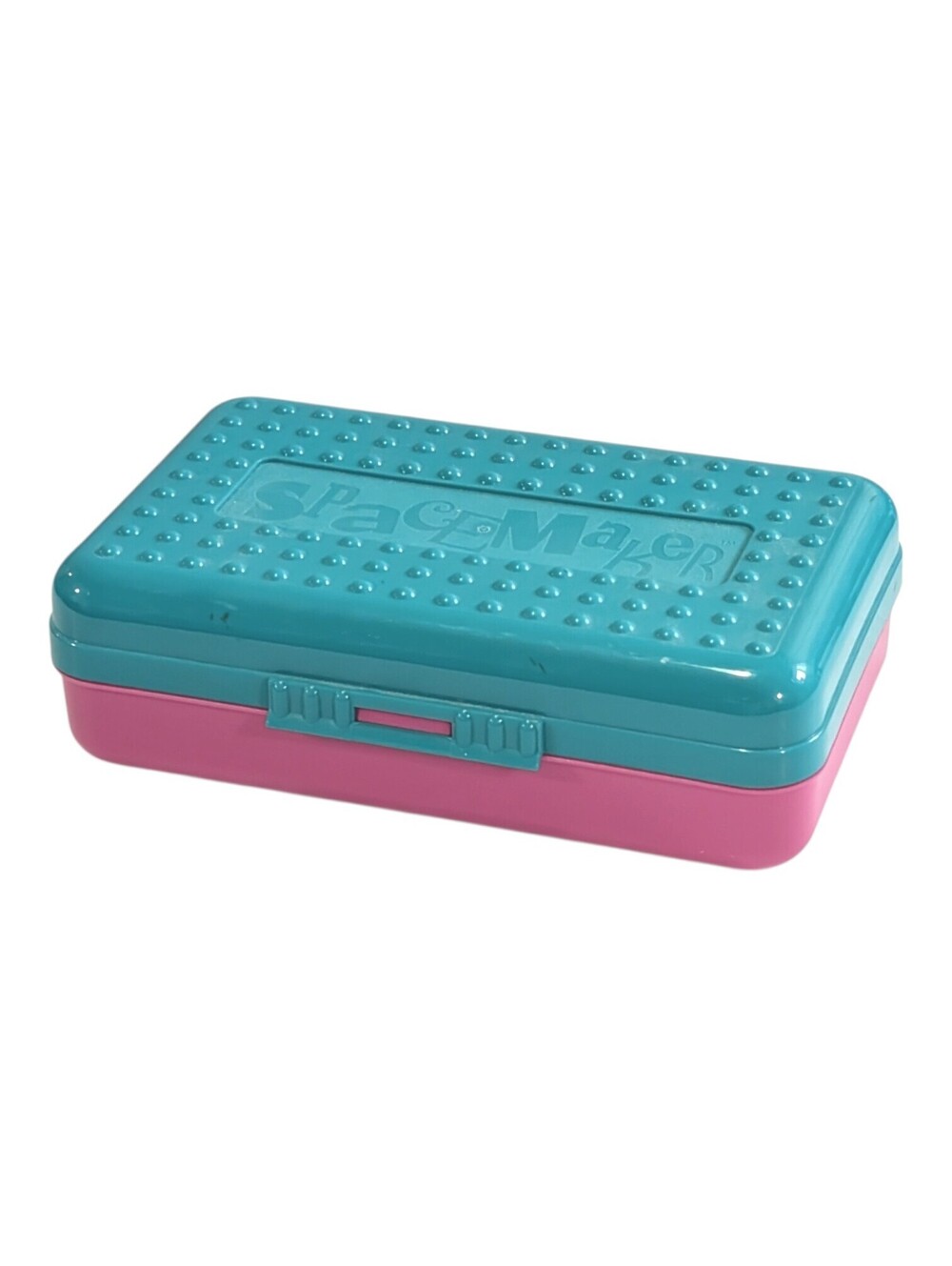 Spacemaker Hard Plastic Pencil Case Box Green Pink Bottom Vintage